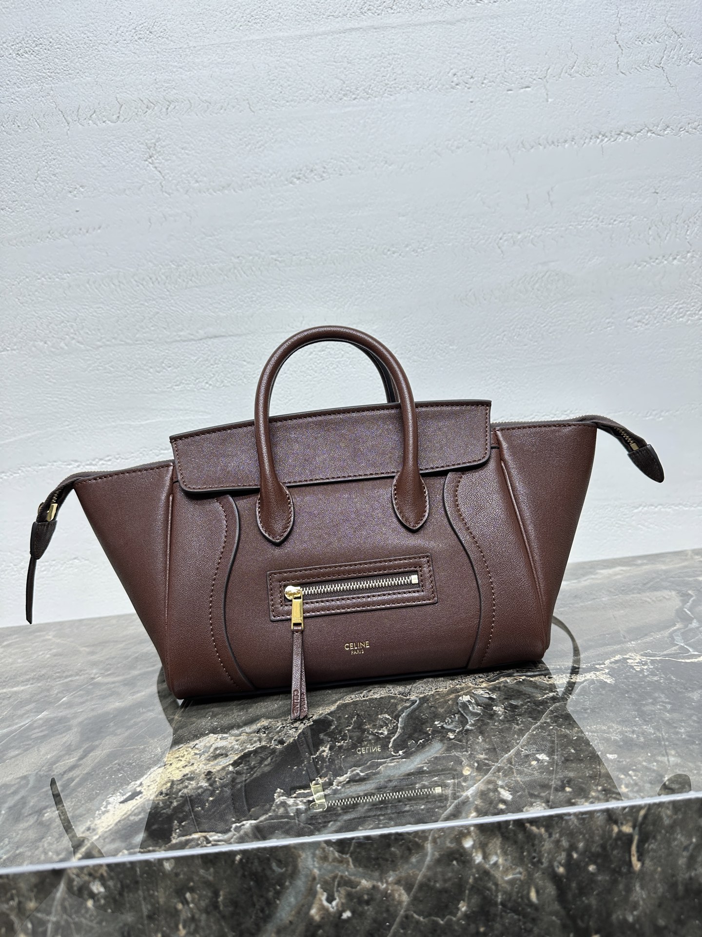 Celine Brown Zip Pocket Handbag