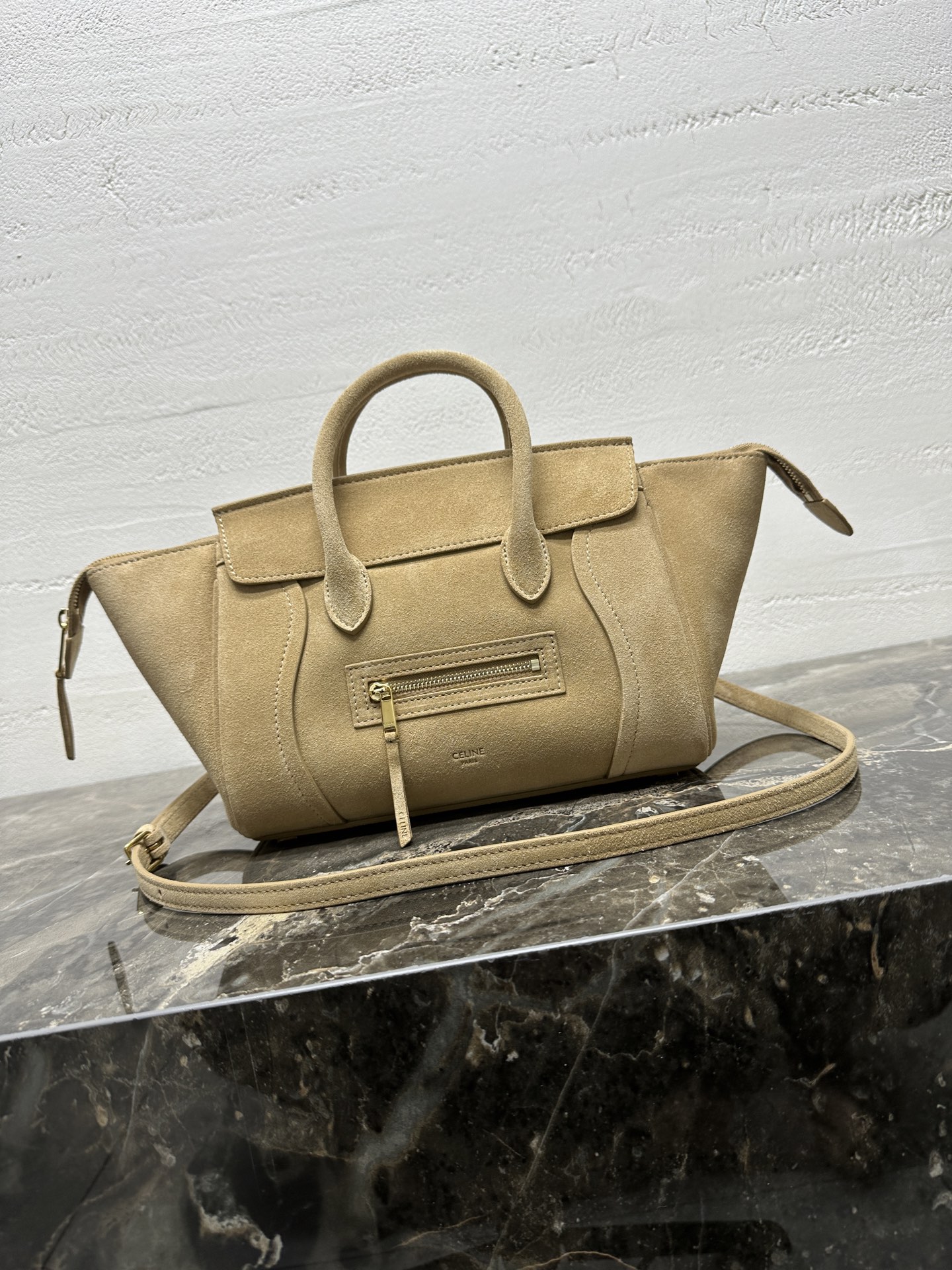 Celine Beige Zip Pocket Handbag
