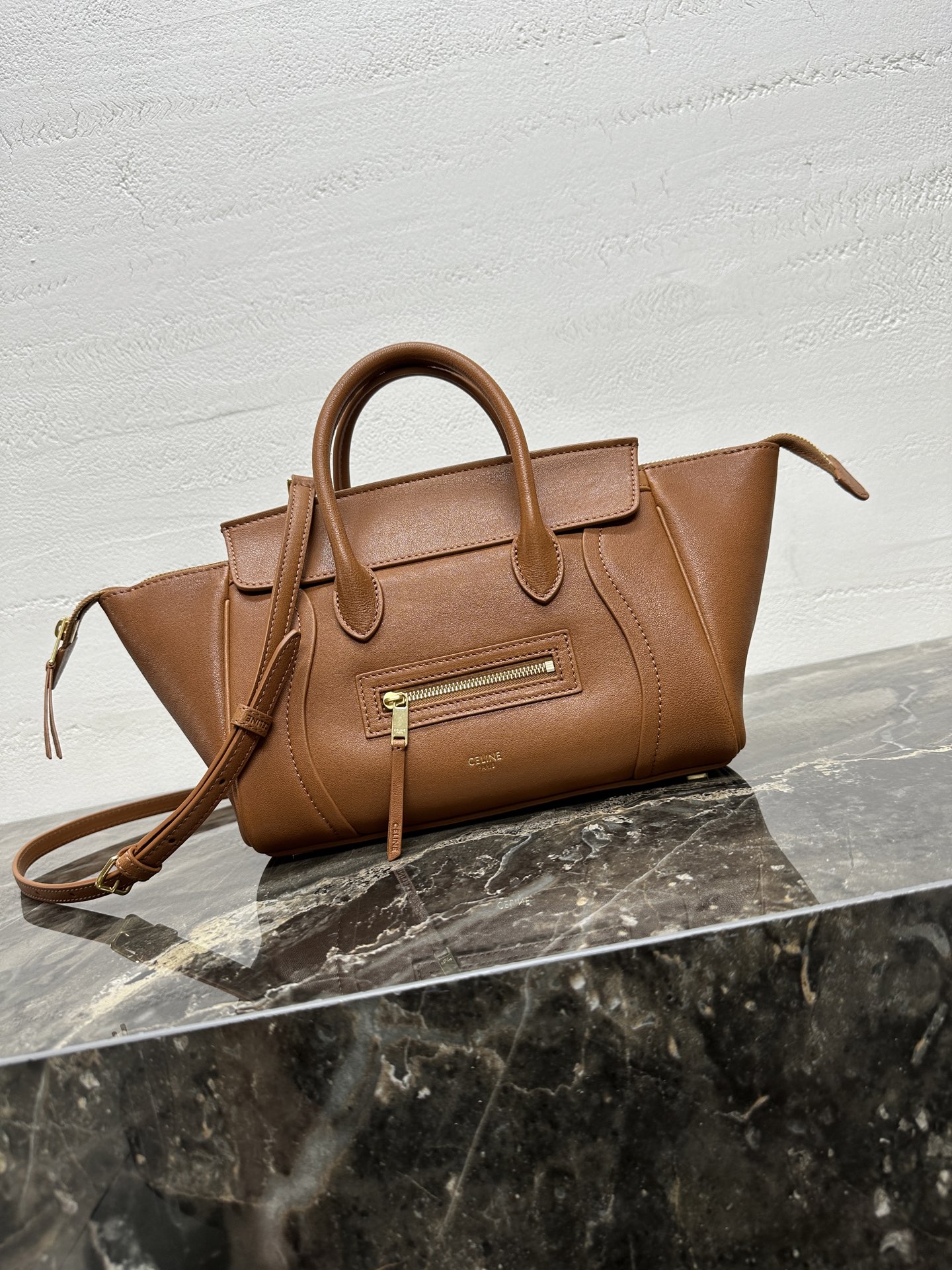 Celine Tan Zip Pocket Handbag