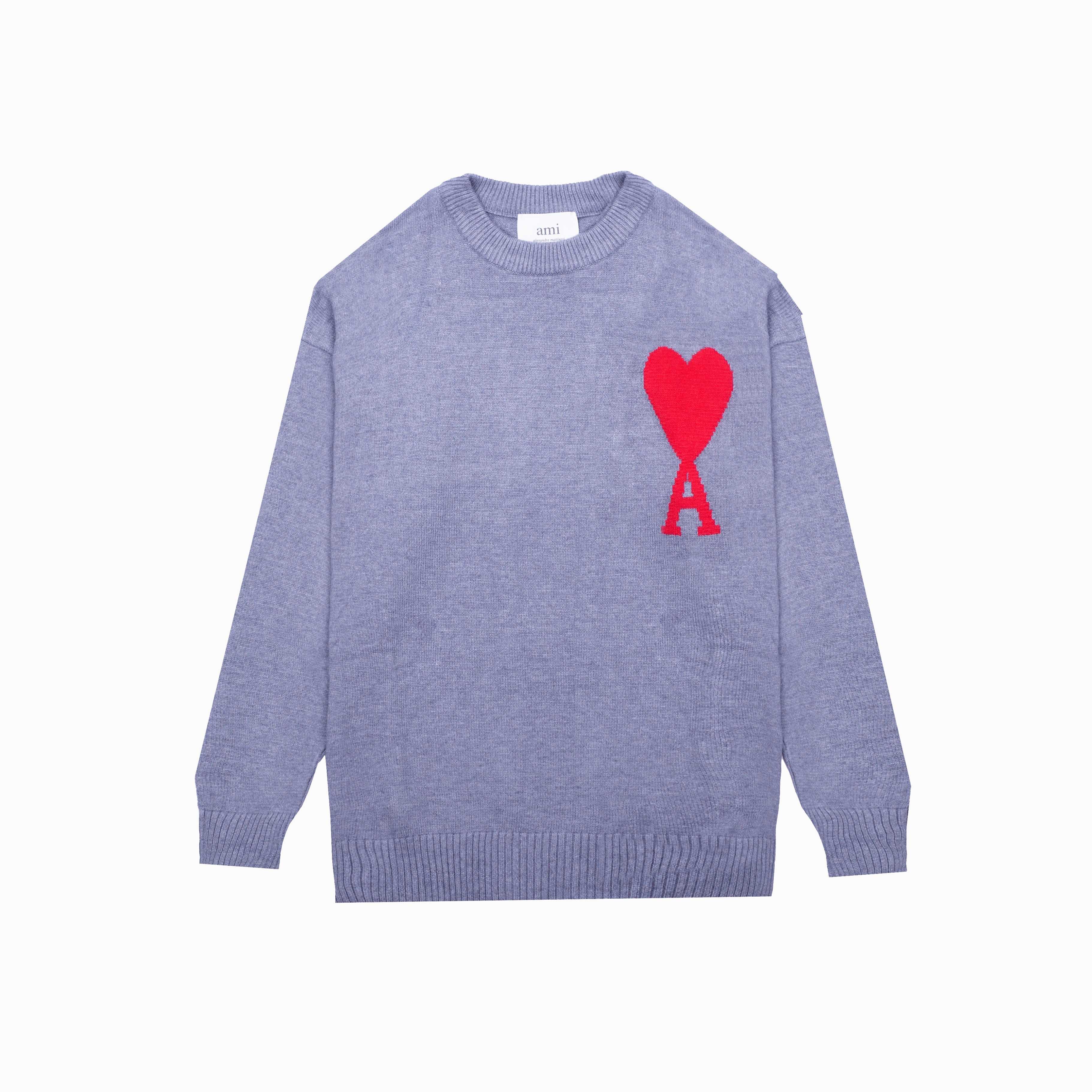 P88 款号: MQ801 AMI经典爱心系列圆领毛衣 最高版本 支持对比 颜色: 浅灰红心