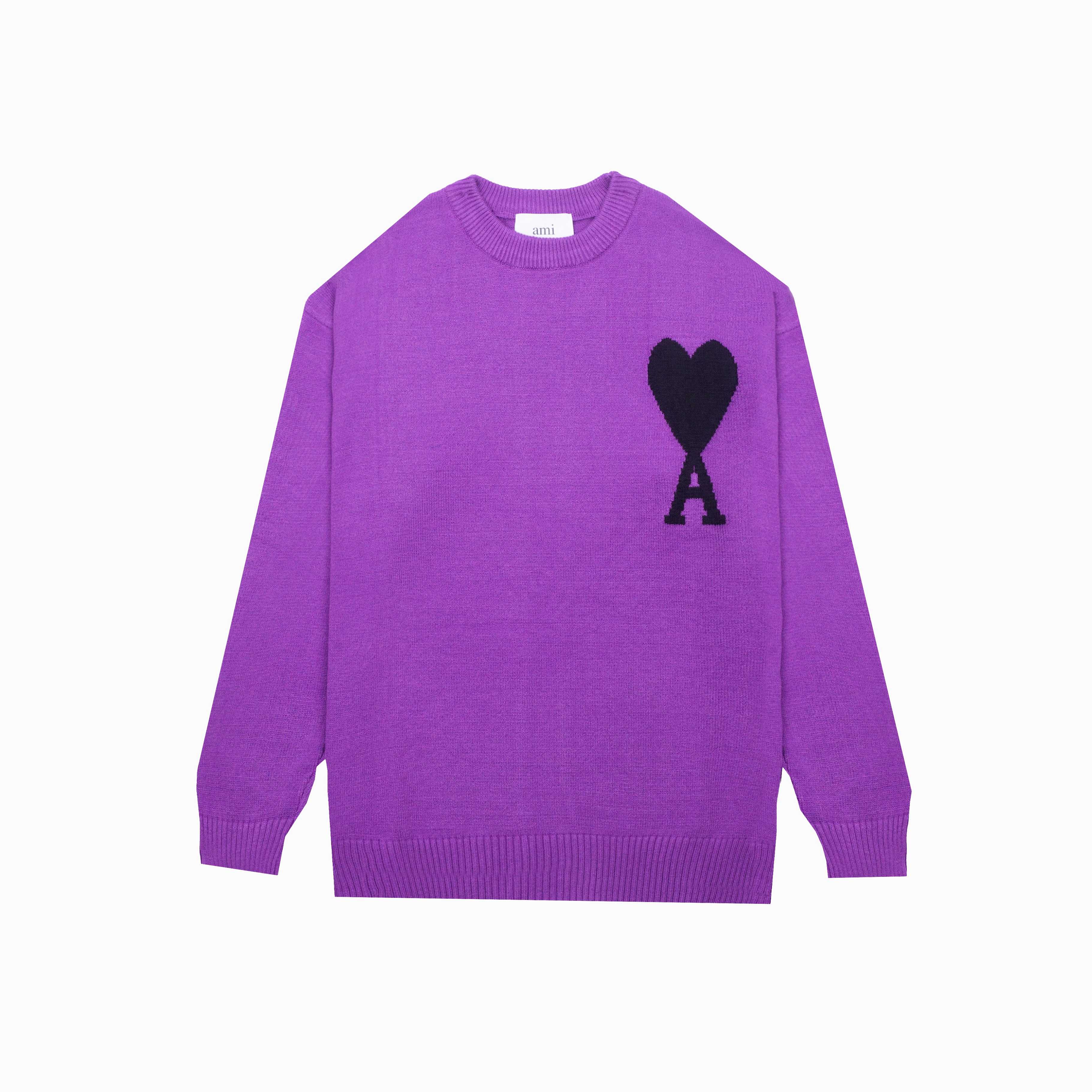 P88 款号: MQ801 AMI经典爱心系列圆领毛衣 最高版本 支持对比 颜色: 紫色黑心