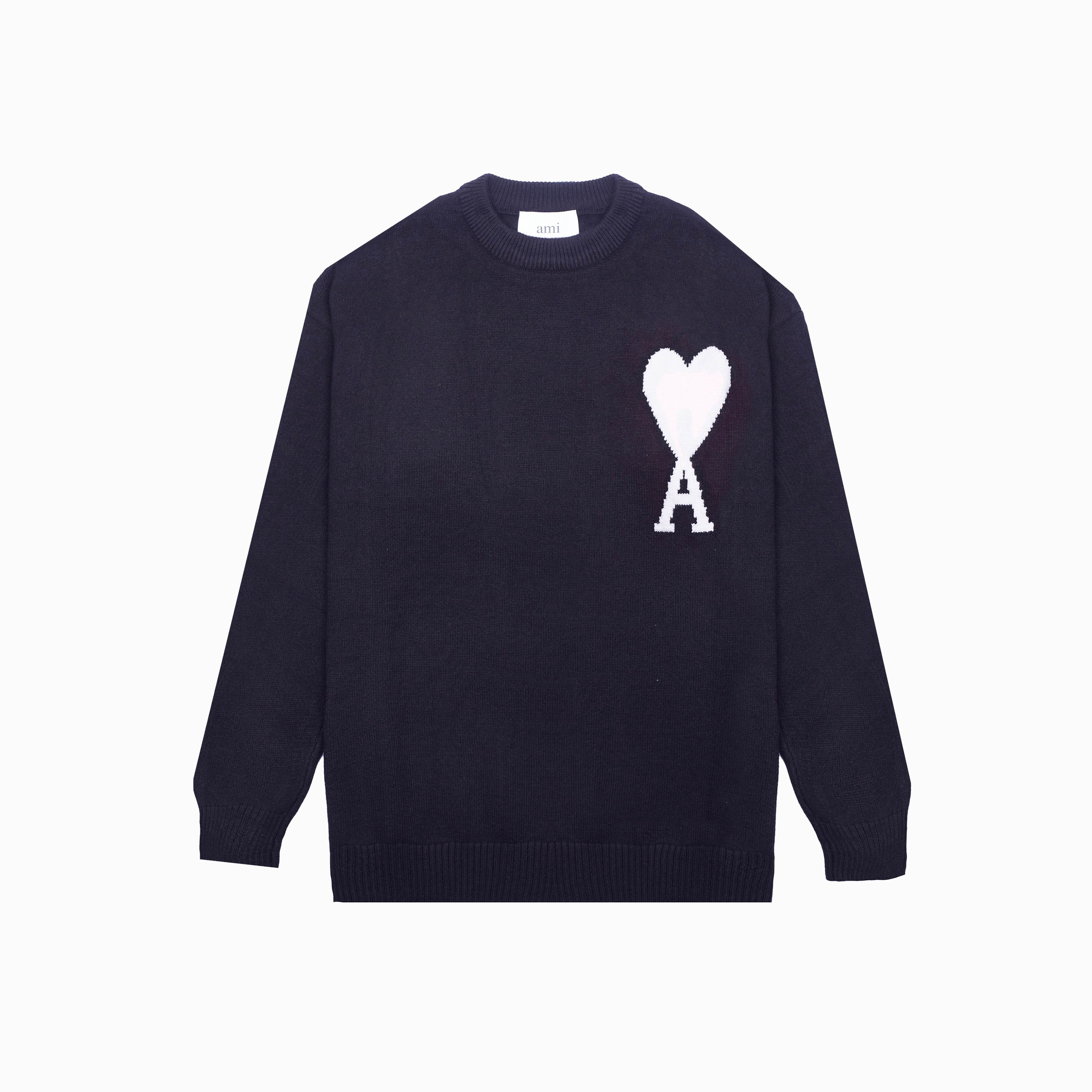 P88 款号: MQ801 AMI经典爱心系列圆领毛衣 最高版本 支持对比 颜色: 黑色白心