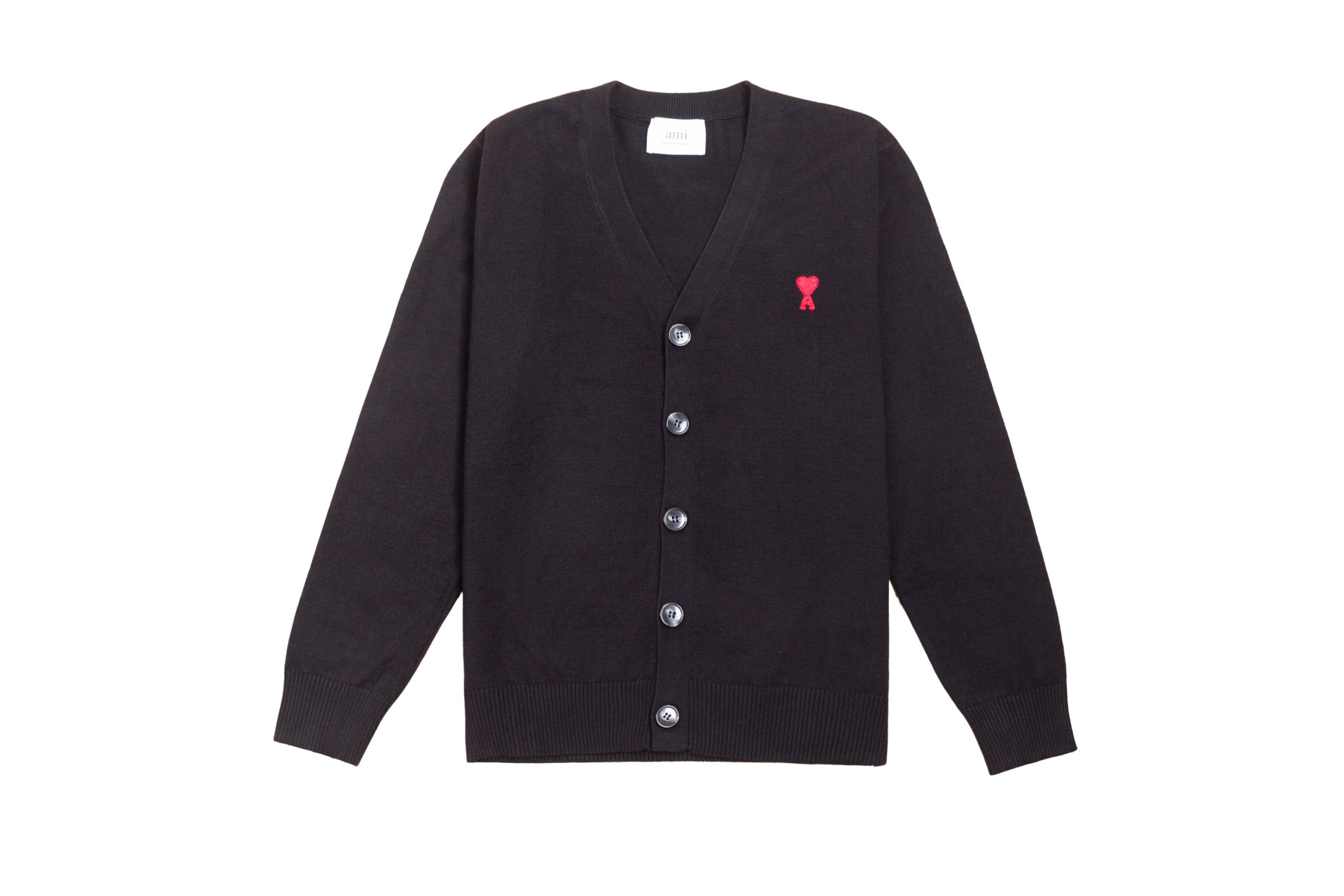 P93 款号: MQ803 AMI经典小爱心系列刺绣开衫毛衣 最高版本 支持对比 颜色: 黑色, 尺码:S-XL
