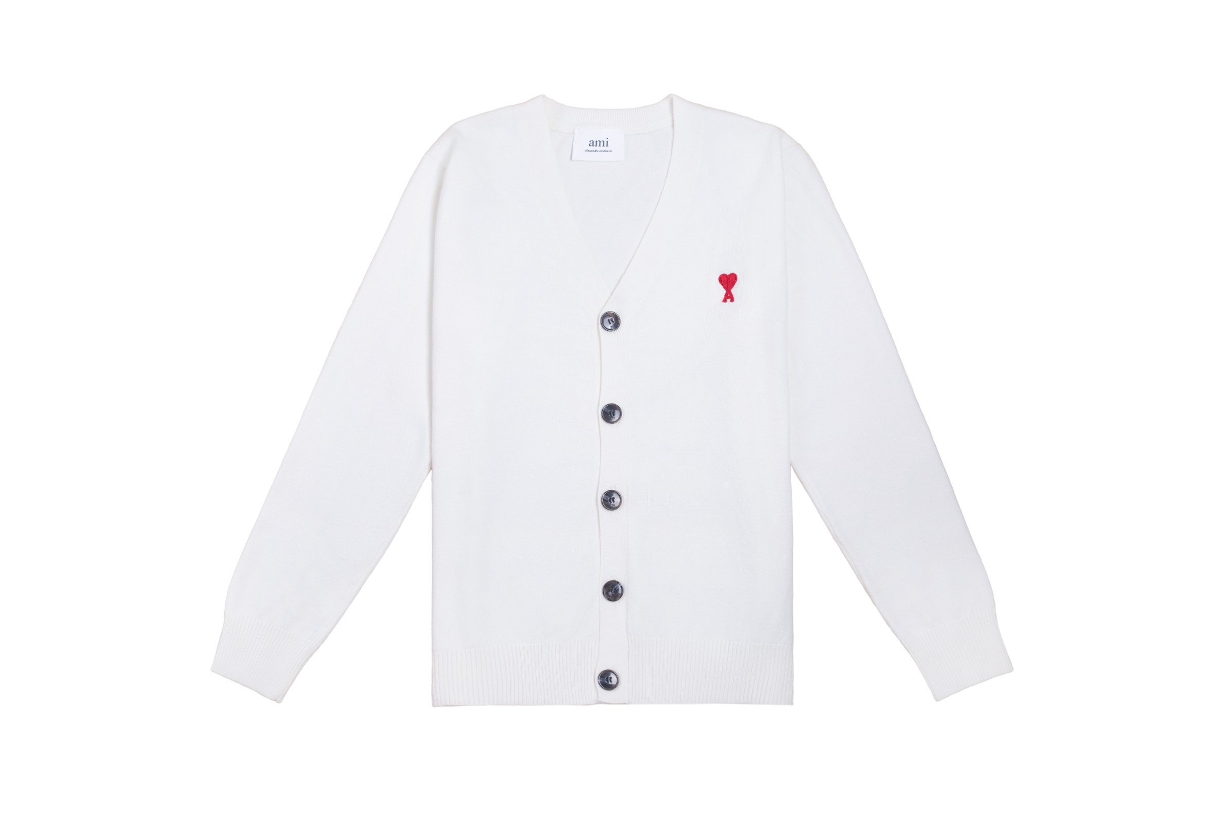 P93 款号: MQ803 AMI经典小爱心系列刺绣开衫毛衣 最高版本 支持对比 颜色: 白色, 尺码:S-XL