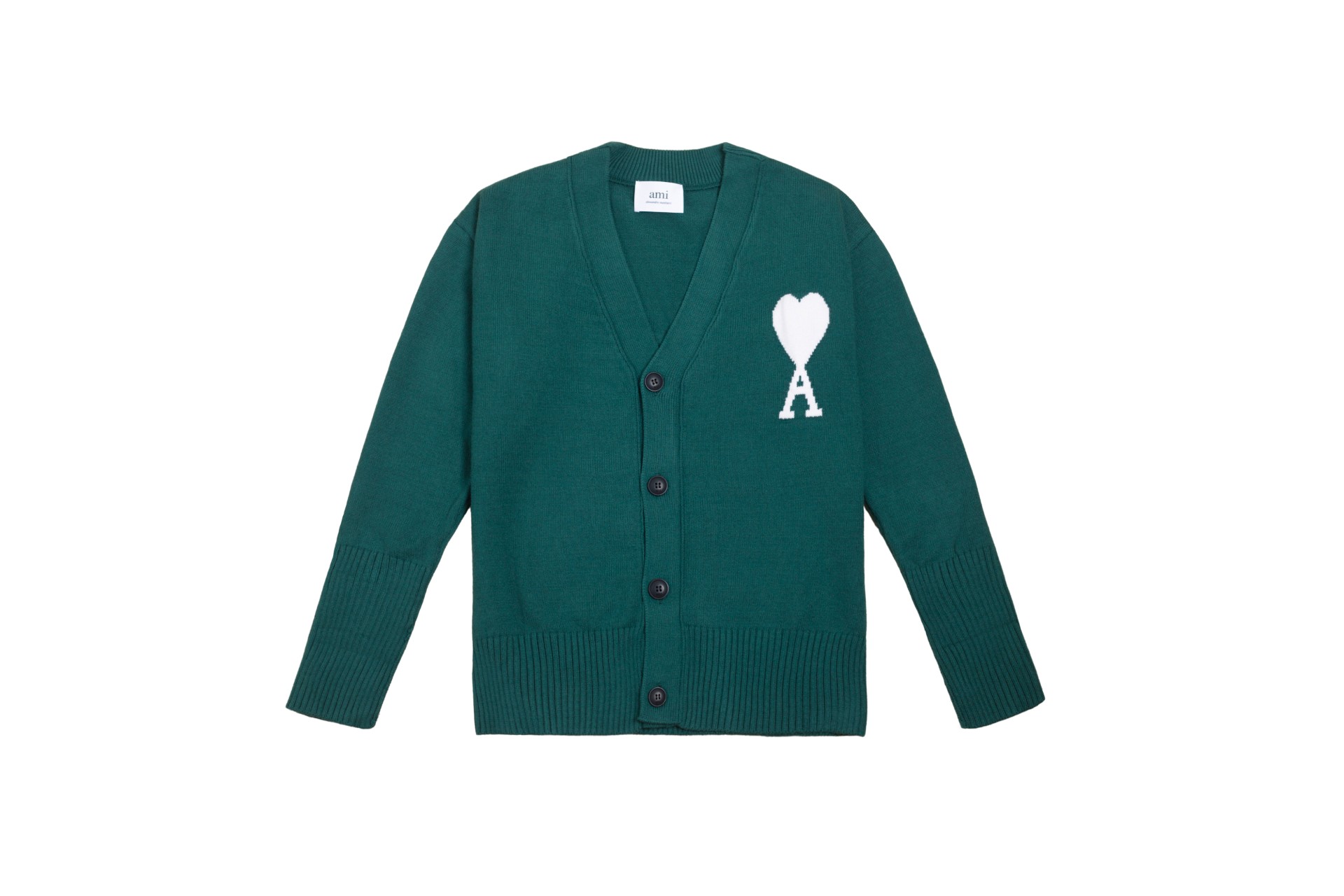 P98 款号: MQ802 AMI经典大爱心系列提花开衫毛衣 最高版本 支持对比 颜色: 墨绿色, 尺码:S-XL