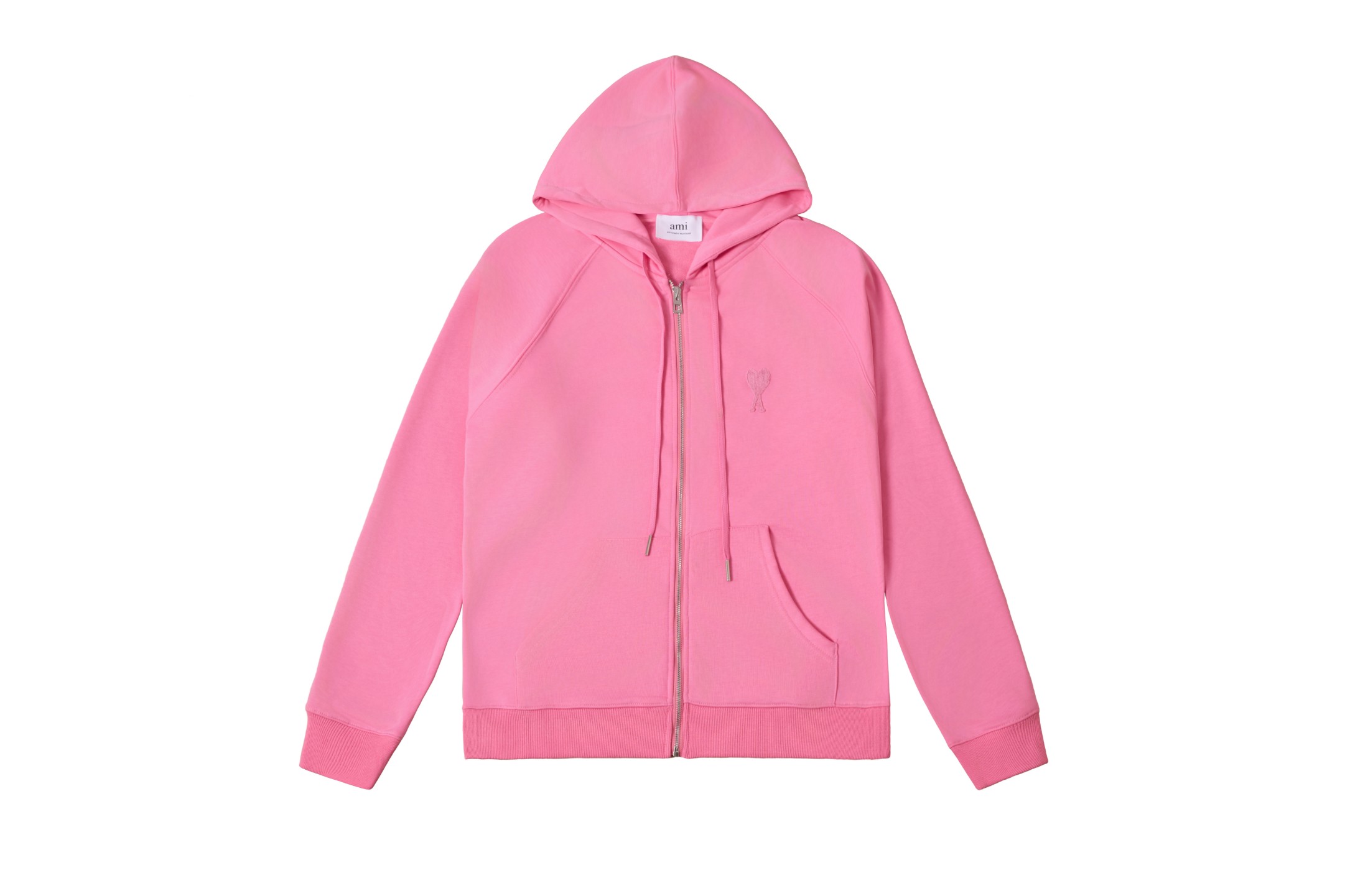 Ami Paris Sudadera con Capucha y Cremallera Bordada con Corazón Rosa