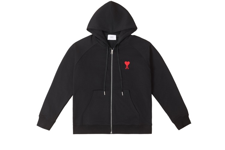 Ami Paris Classic Black Hoodie with Embroidered Ami de Coeur Patch 1 Ami Paris Classic Black Hoodie with Embroidered Ami de Coeur Patch
