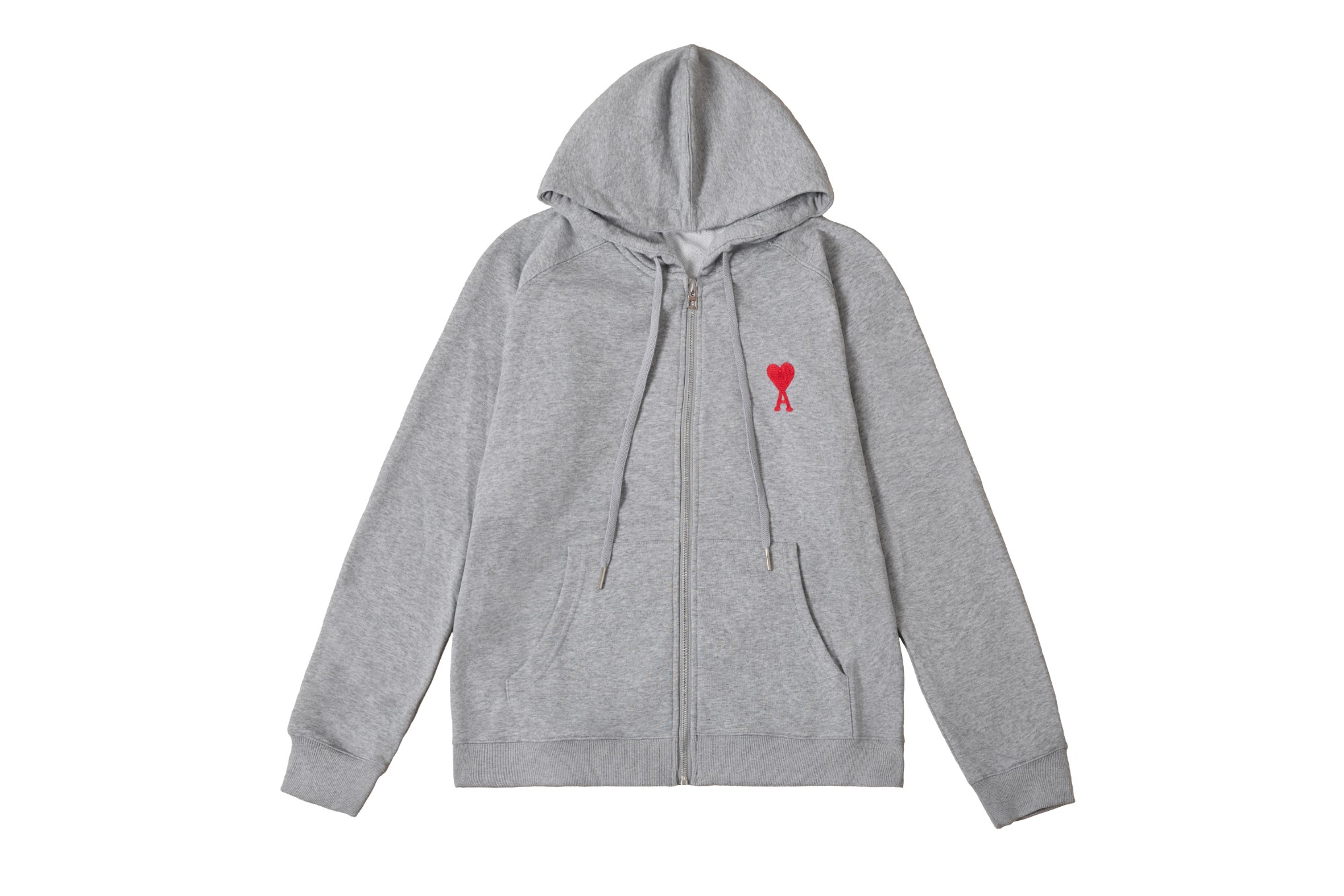 Ami Paris Sudadera con Capucha y Cremallera con Bordado de Corazón – Gris