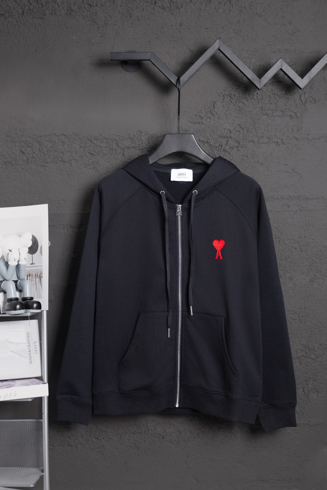 AMI Paris Sudadera con Capucha y Cremallera con Bordado de Corazón para Hombre y Mujer