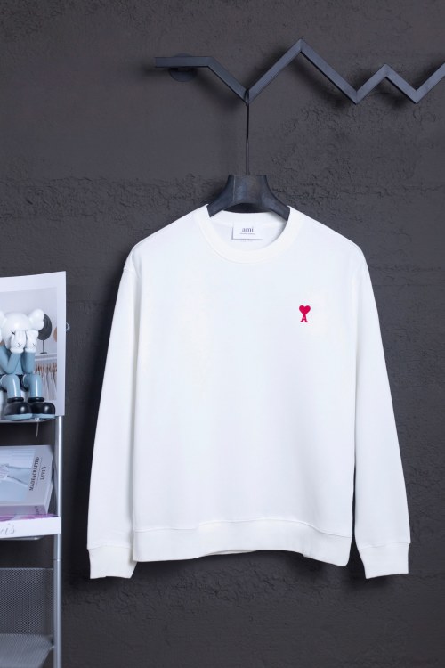 AMI Paris Classic Small Heart Embroidery Crewneck Sweatshirt Pullover 1 AMI Paris Classic Small Heart Embroidery Crewneck Sweatshirt Pullover