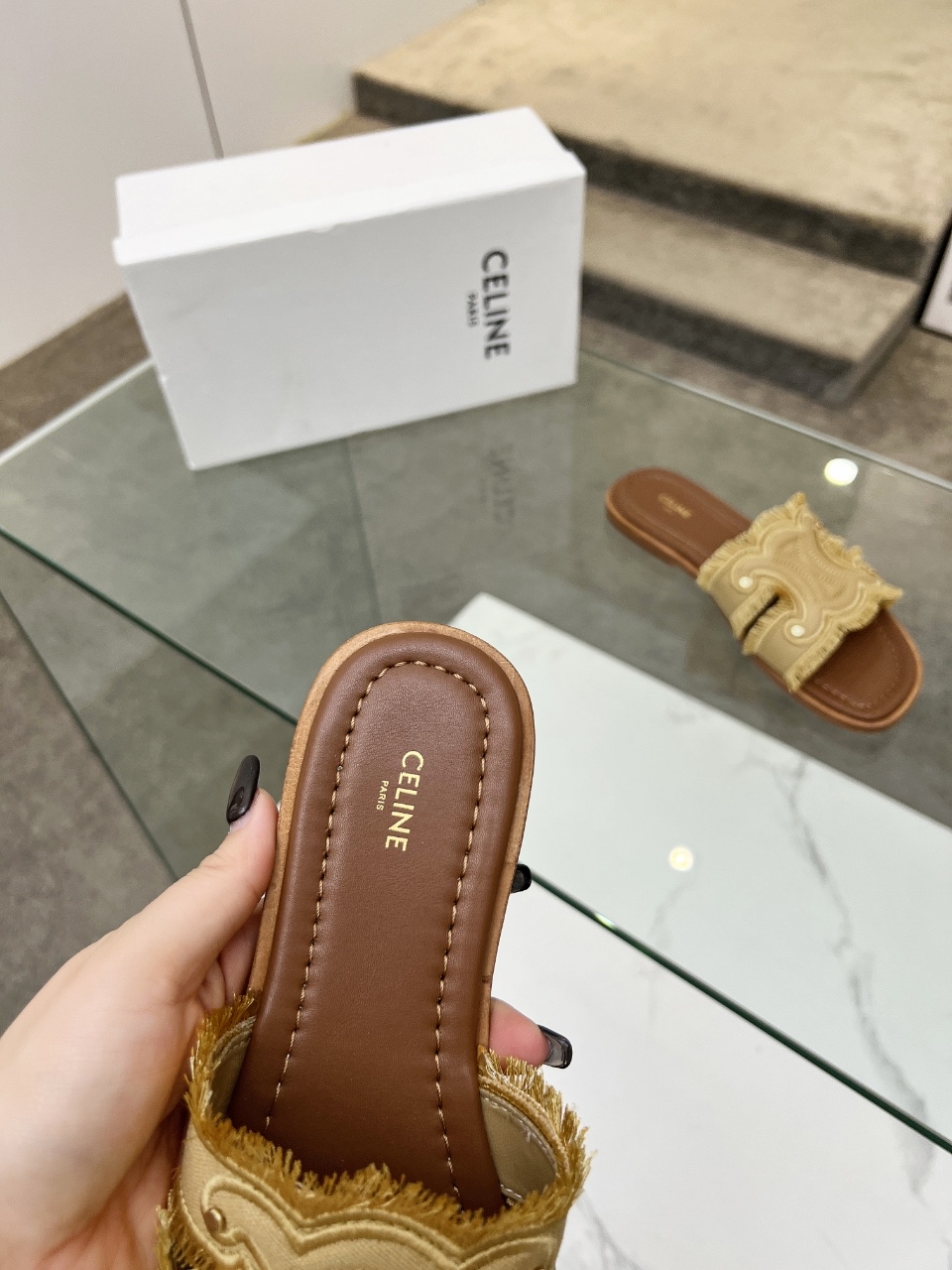 Celine Embroidered Slides, Summer Style,Genuine Leather, Various Sizes 8 i1746628531354 337 0 6