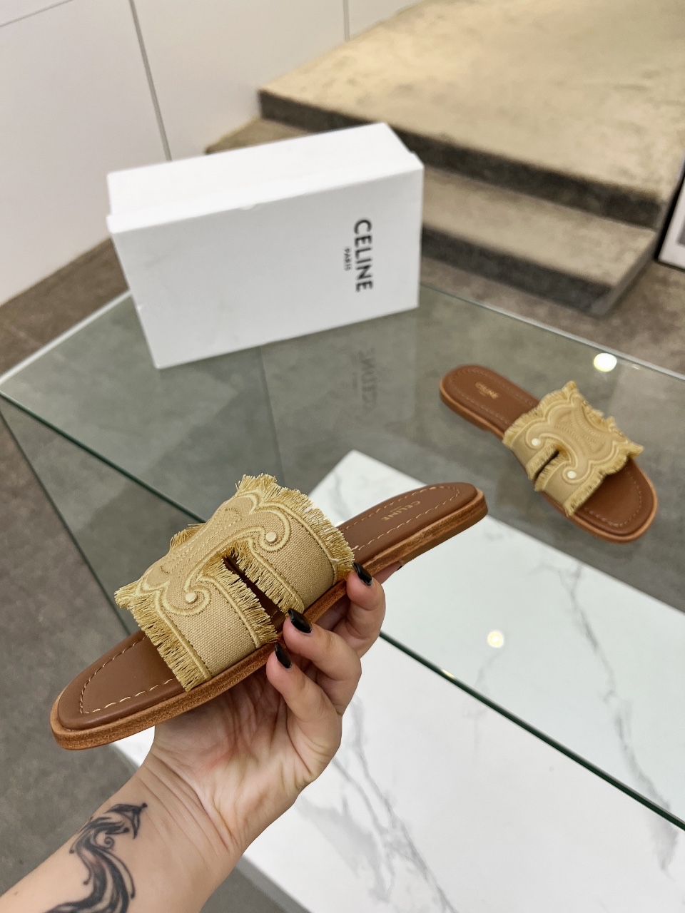 Celine Embroidered Slides, Summer Style,Genuine Leather, Various Sizes 6 i1746628531357 653 0 4