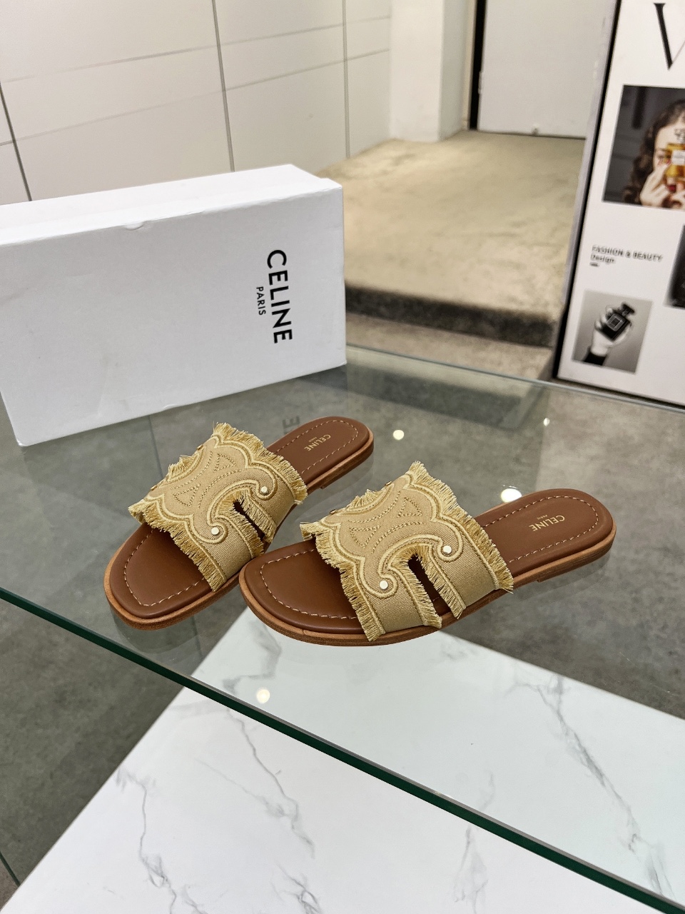 Celine Embroidered Slides, Summer Style,Genuine Leather, Various Sizes 4 i1746628531357 8955 0 2