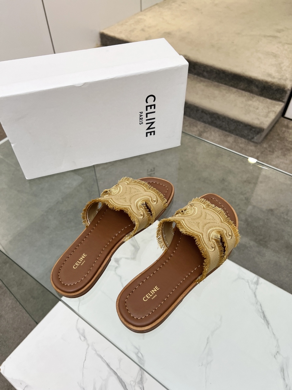 Celine Embroidered Slides, Summer Style,Genuine Leather, Various Sizes 5 i1746628533434 51 0 3