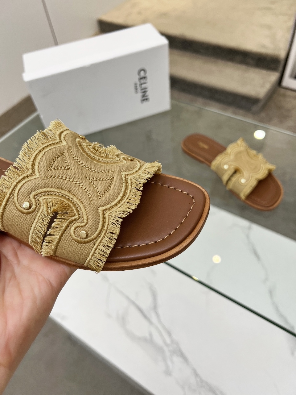 Celine Embroidered Slides, Summer Style,Genuine Leather, Various Sizes 7 i1746628533458 7144 0 5
