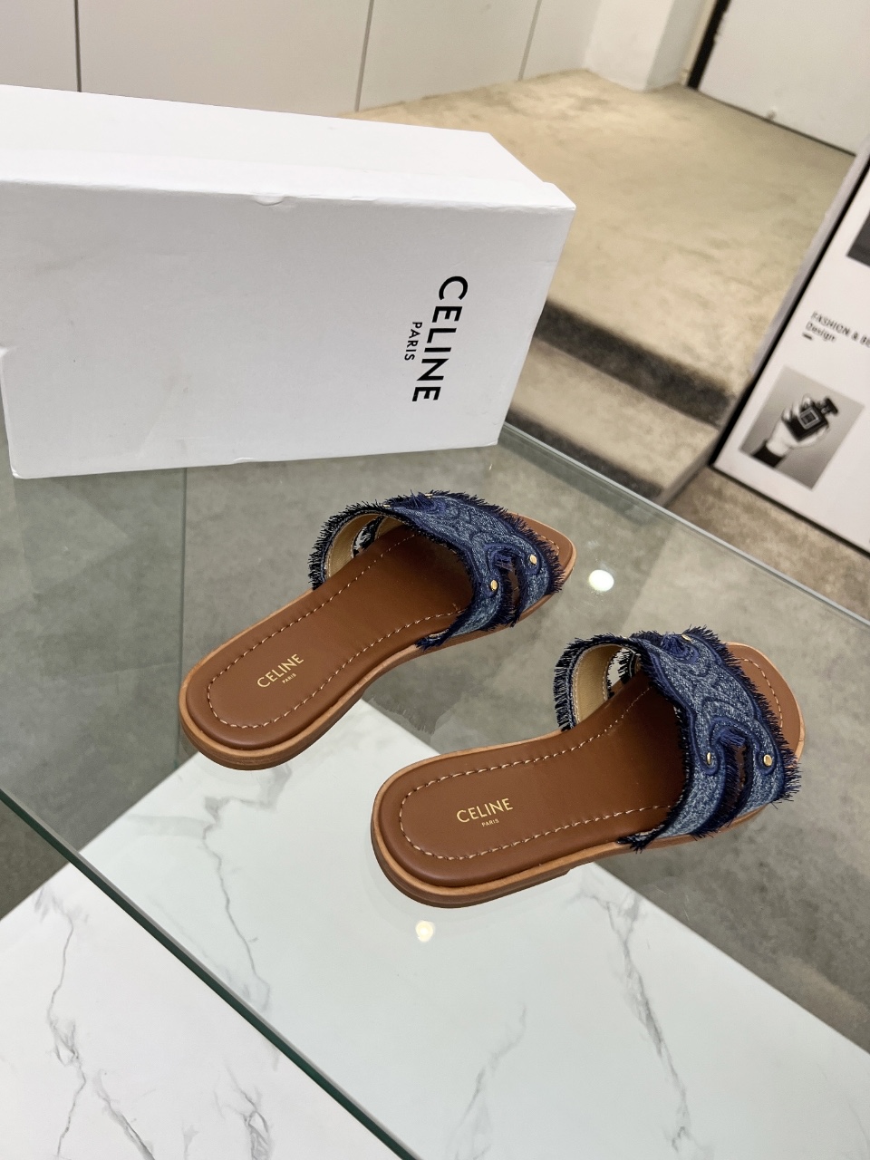 Celine 2025 Spring/Summer Women's Embroidered Denim Leather Sole Slides 5 i1746628589643 915 0 3