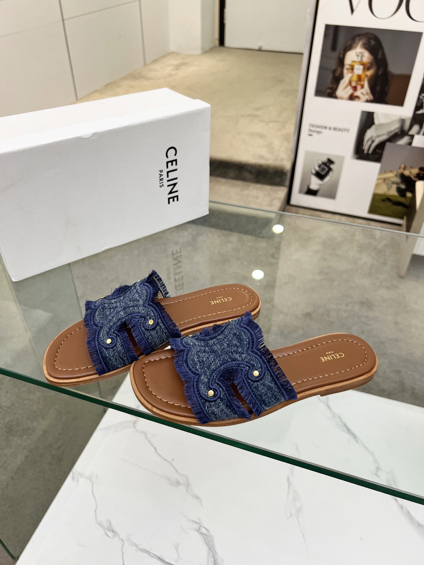 Celine 2025 Spring/Summer Women's Embroidered Denim Leather Sole Slides 4 i1746628590102 9483 0 2