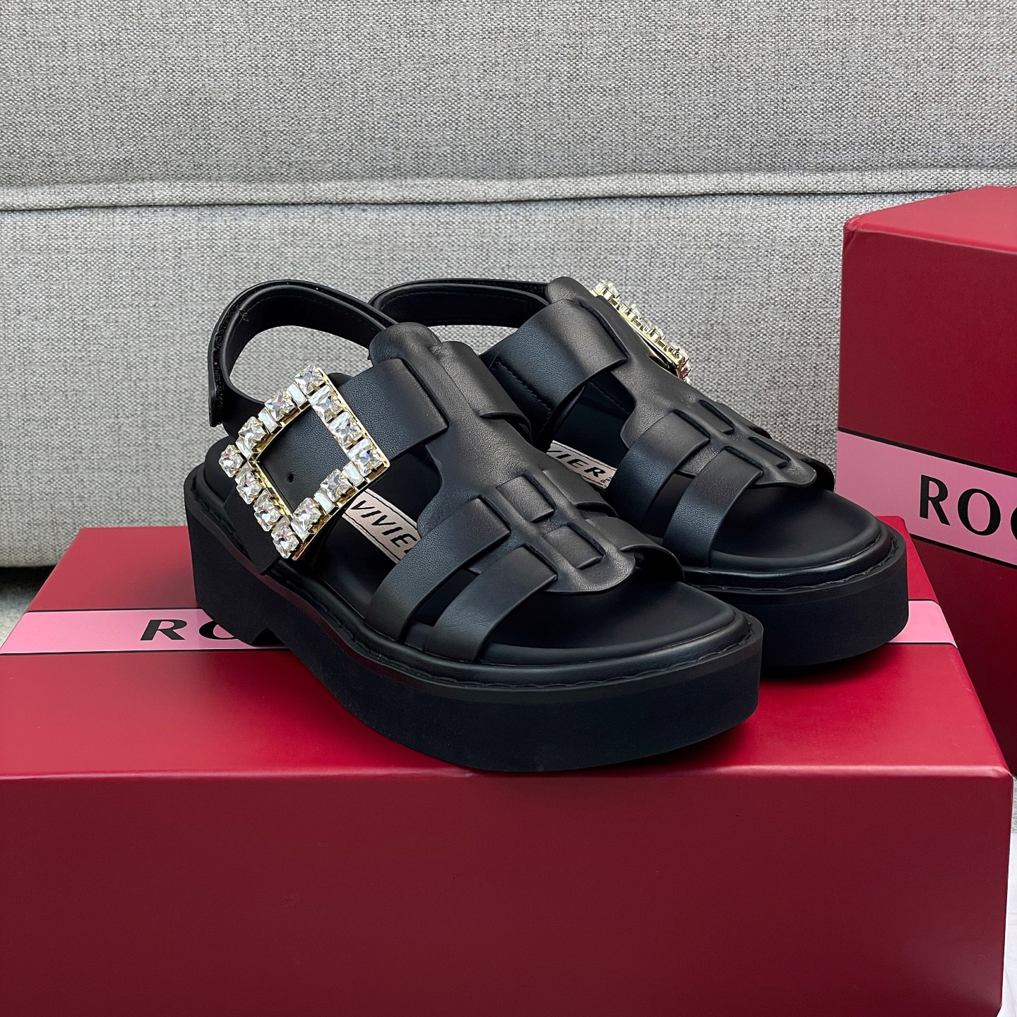 Roger Vivier RV25 Black Leather Platform Sandals with Crystal Buckle 7 i1749660487459 7589 0 5