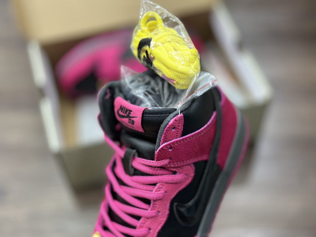 NIKE SB Dunk High rap team joint pink and black bristle high-top casual sports shoes DX4356-600