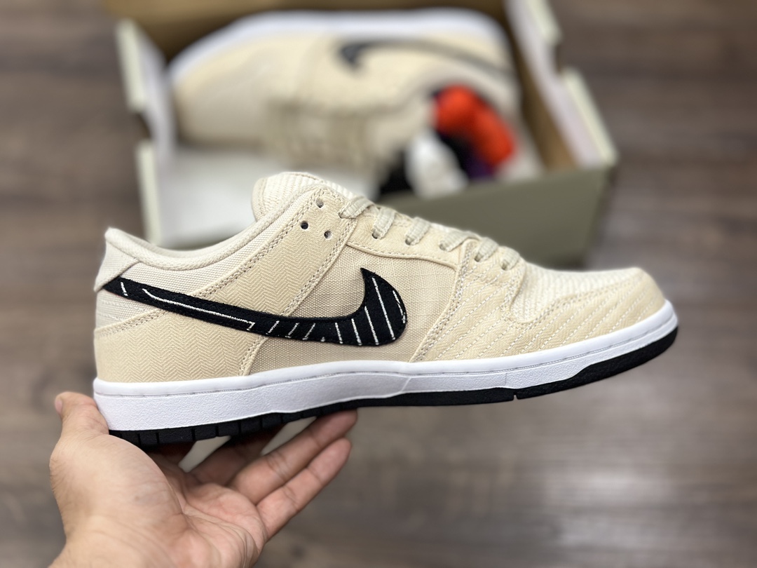 320 Nike Dunk SB Low 米黑白 撕撕乐 帆布休闲滑板鞋 FD2627-200