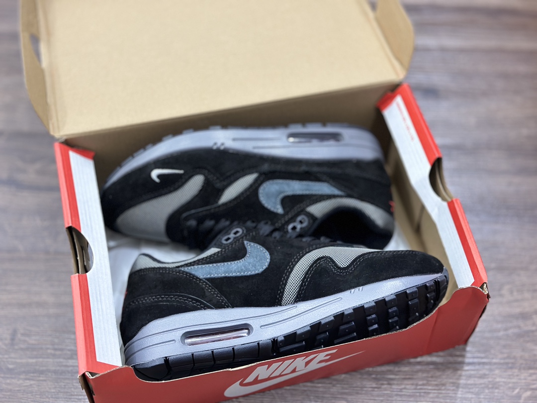 220 Nike Air Max 1 黑灰麂皮复古休闲跑步鞋 FV6910-001