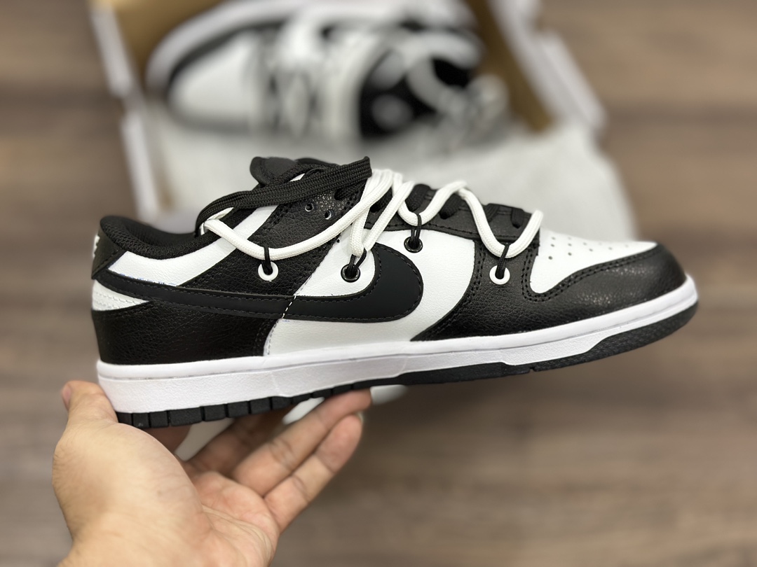 200 NIKE SB Dunk Low 黑白熊猫 绑带 DIY 低帮休闲运动鞋 DD1391-100