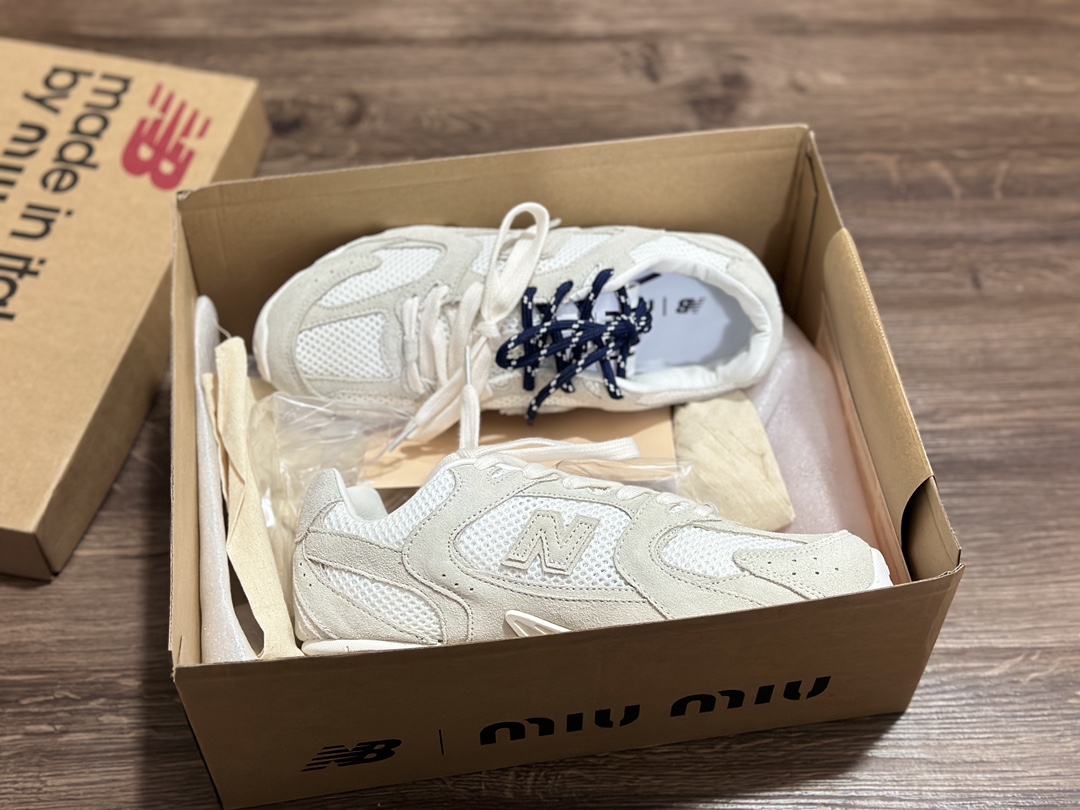 260 缪缪MiuMiu x NB新百伦New Balance 530 SL系列低帮慢跑鞋“联名翻毛卡其鞋带” 杏牛猄 5E165E_Z5O_F0379_F_D005