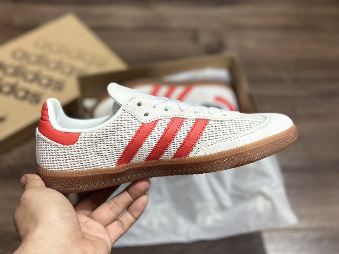 180 阿迪达斯Adidas originals Gazelle Indoor 白红镂空板鞋 IG1380