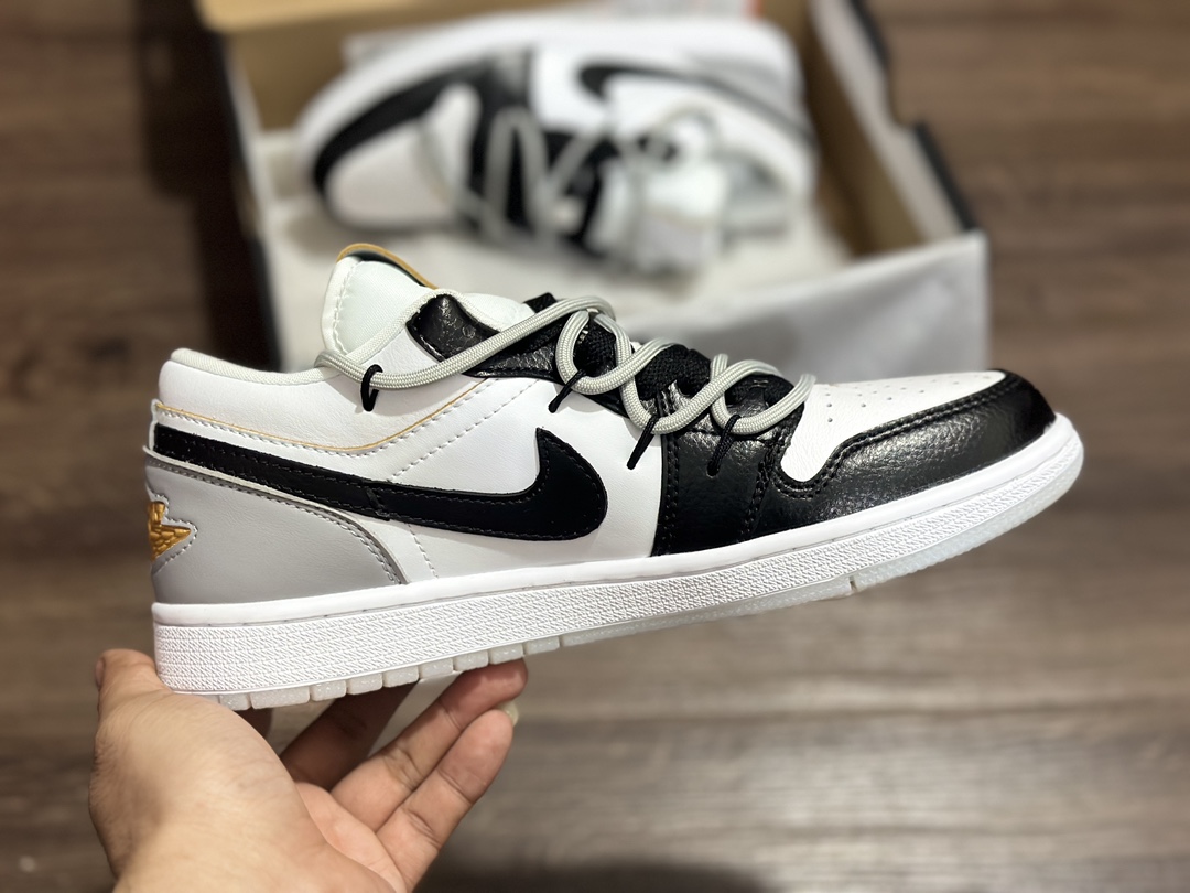 220 Air Jordan 1 Low AJ1 乔1 绑带黑灰低帮休闲板鞋 FN8901-164