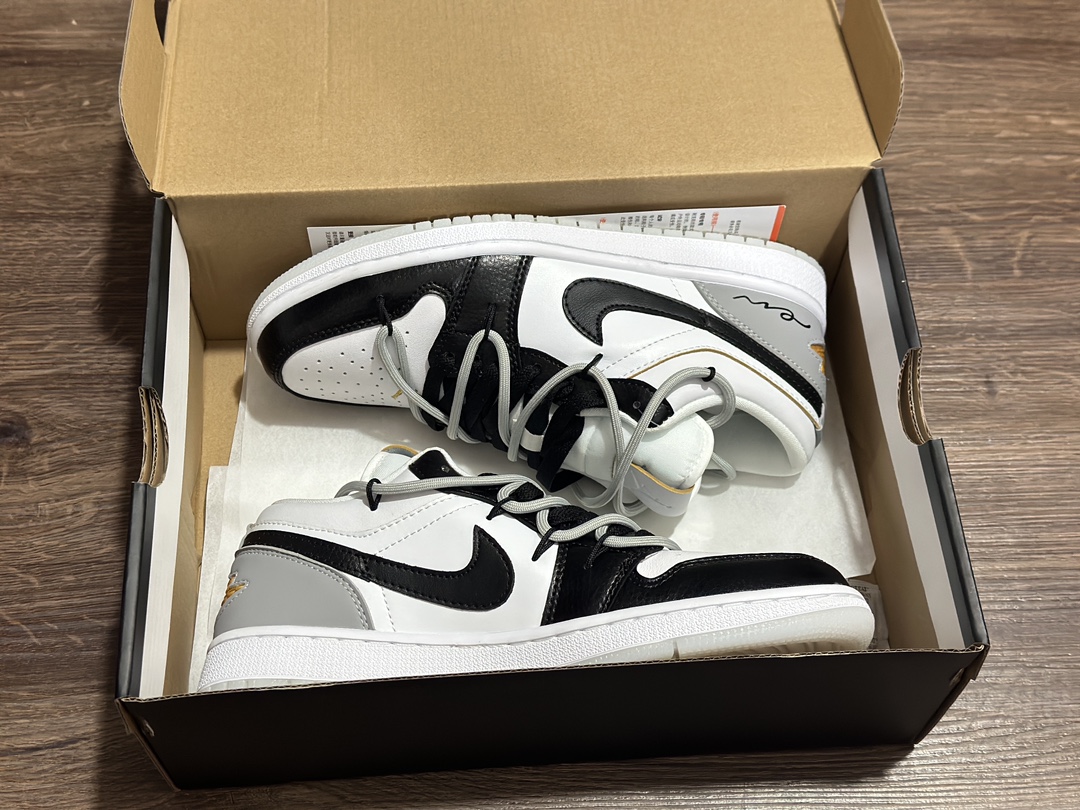 220 Air Jordan 1 Low AJ1 乔1 绑带黑灰低帮休闲板鞋 FN8901-164