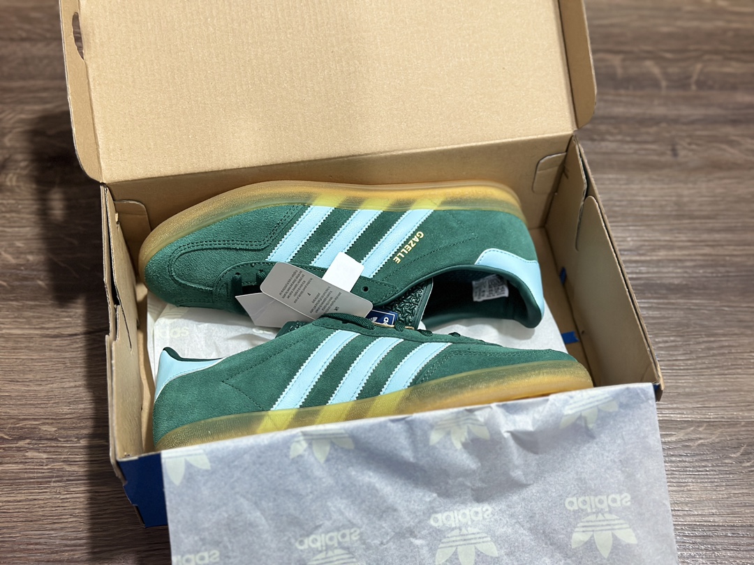 180 阿迪达斯Adidas originals Gazelle Indoor 蓝绿德训低帮复古轻便休闲板鞋 IG9979