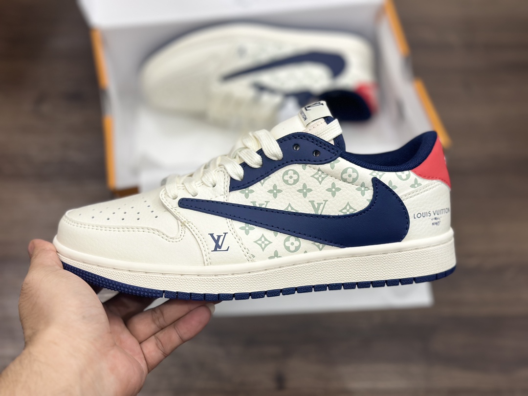 Air Jordan 1 Low LV联名 米黄蓝倒钩 乔1低帮篮球鞋  LJ5188-002