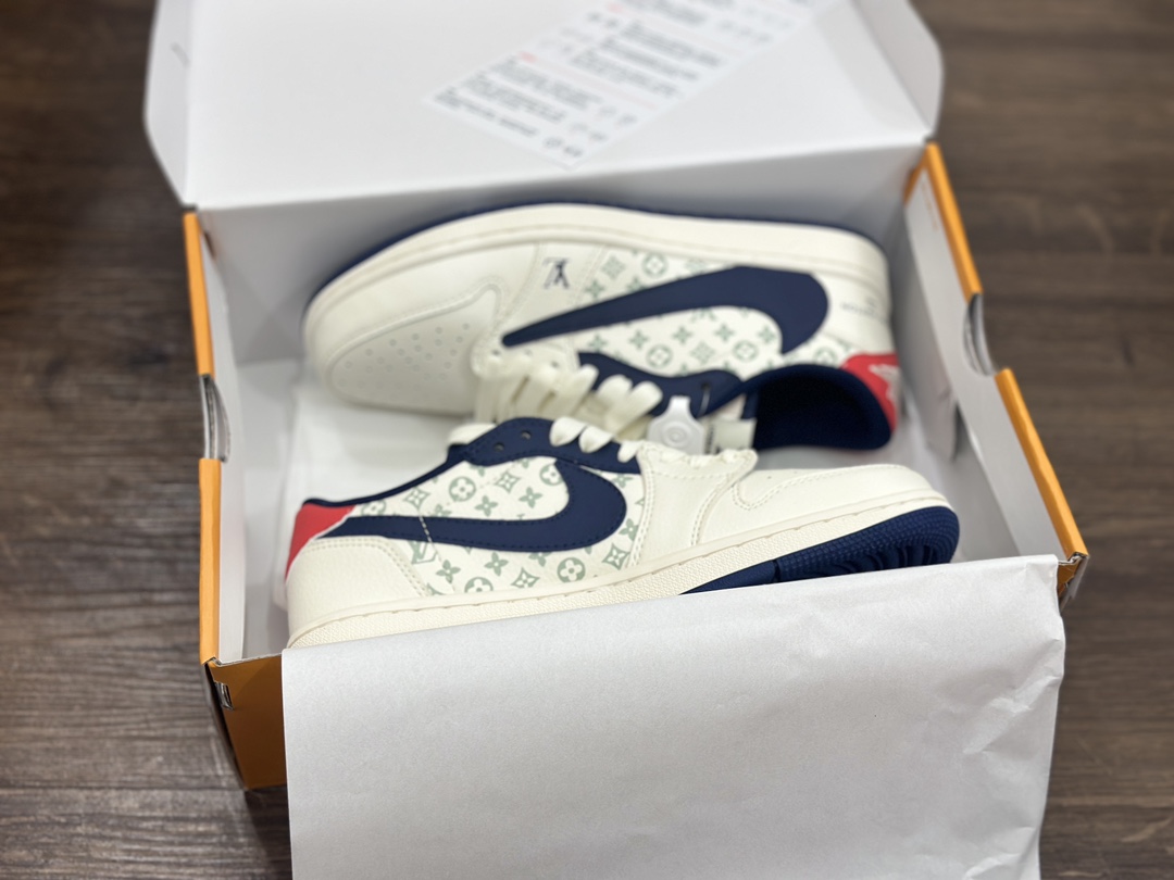 Air Jordan 1 Low LV联名 米黄蓝倒钩 乔1低帮篮球鞋  LJ5188-002