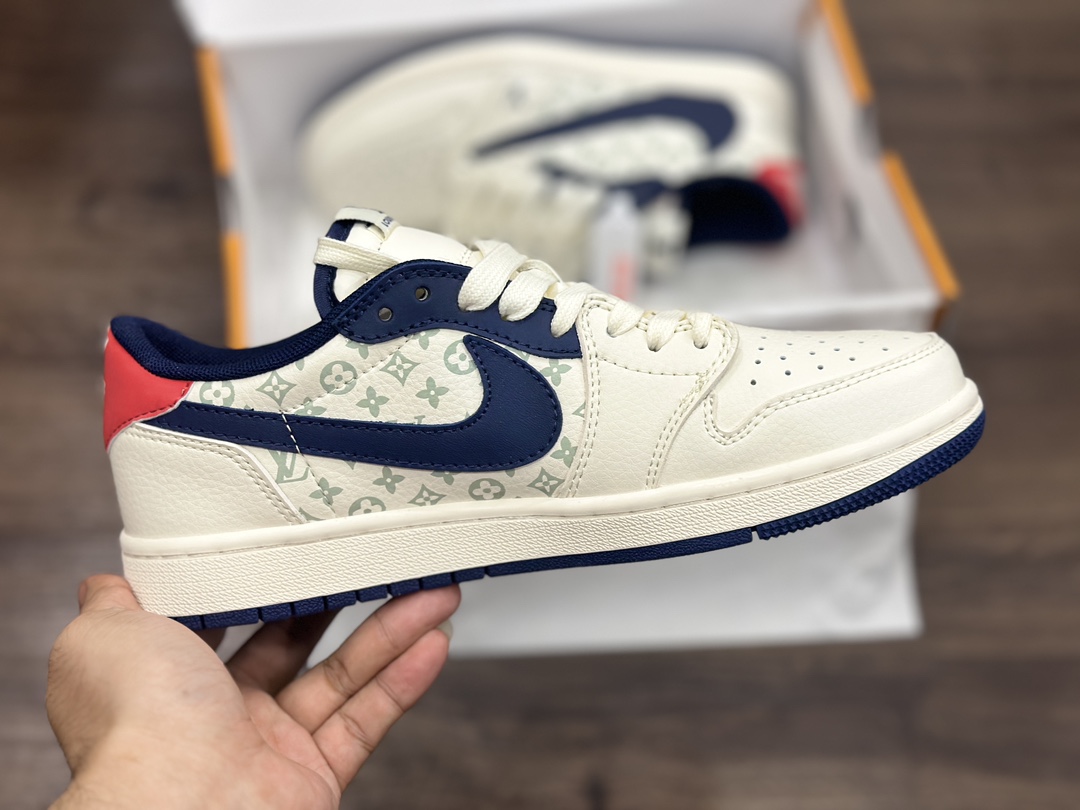 Air Jordan 1 Low LV联名 米黄蓝倒钩 乔1低帮篮球鞋  LJ5188-002