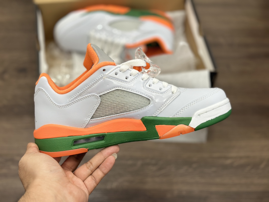 Nike Air Jordan Retro 5 Low”Miami Hurricanes”乔丹AJ5代低帮篮球鞋“浅灰橙绿迈阿密飓风队” FQ1293-018