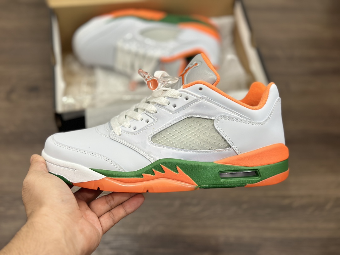 Nike Air Jordan Retro 5 Low”Miami Hurricanes”乔丹AJ5代低帮篮球鞋“浅灰橙绿迈阿密飓风队” FQ1293-018