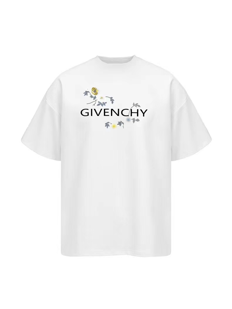 Tela de manga corta con estampado floral clásico de GIVENCH*GVC: Hecho de 240 g de algodón puro de doble arena de 32 hi…