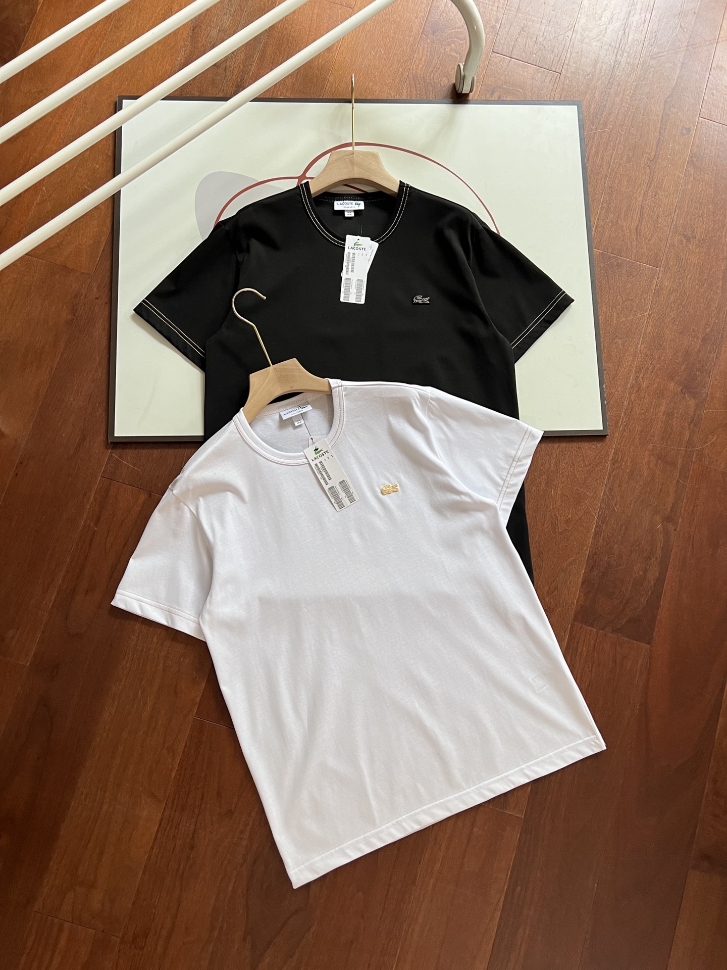 LACOSTE Kleding T-Shirt Zwart Wit Katoen Zomercollectie Fashion Korte mouw