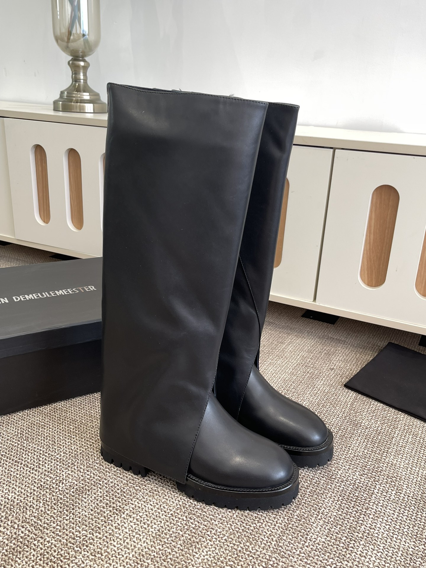 Title: Ann Demeulemeester Magic Knight Boots Description Summary: Upgrade to unique Ann Dem knight boots with calf pellets, dark wax style, ZP soles, and modern elements.