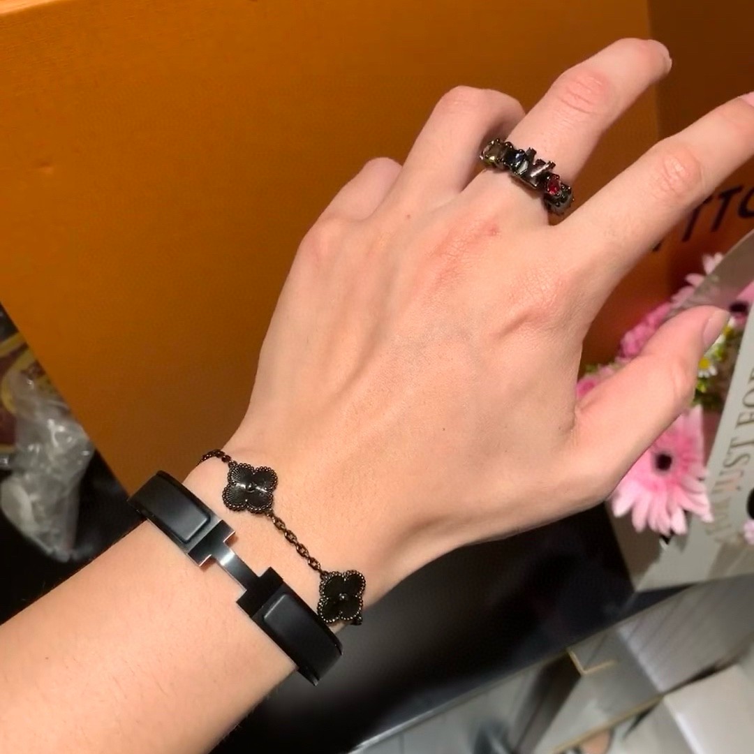 Louis Vuitton Black Crystal & Cubic Zirconia Open Ring (Includes full - Comprehensive