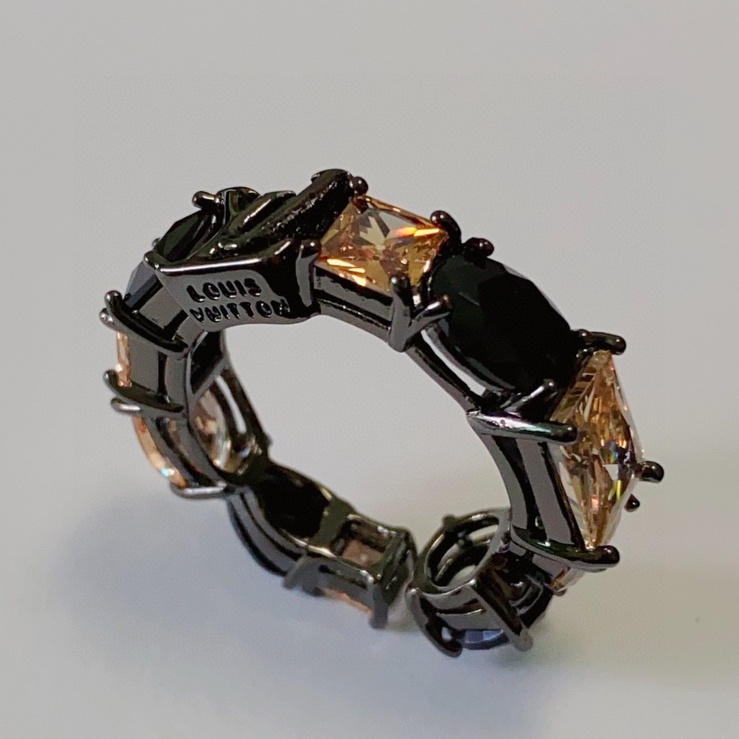 Louis Vuitton Black Crystal & Cubic Zirconia Open Ring (Includes full - Comprehensive 4