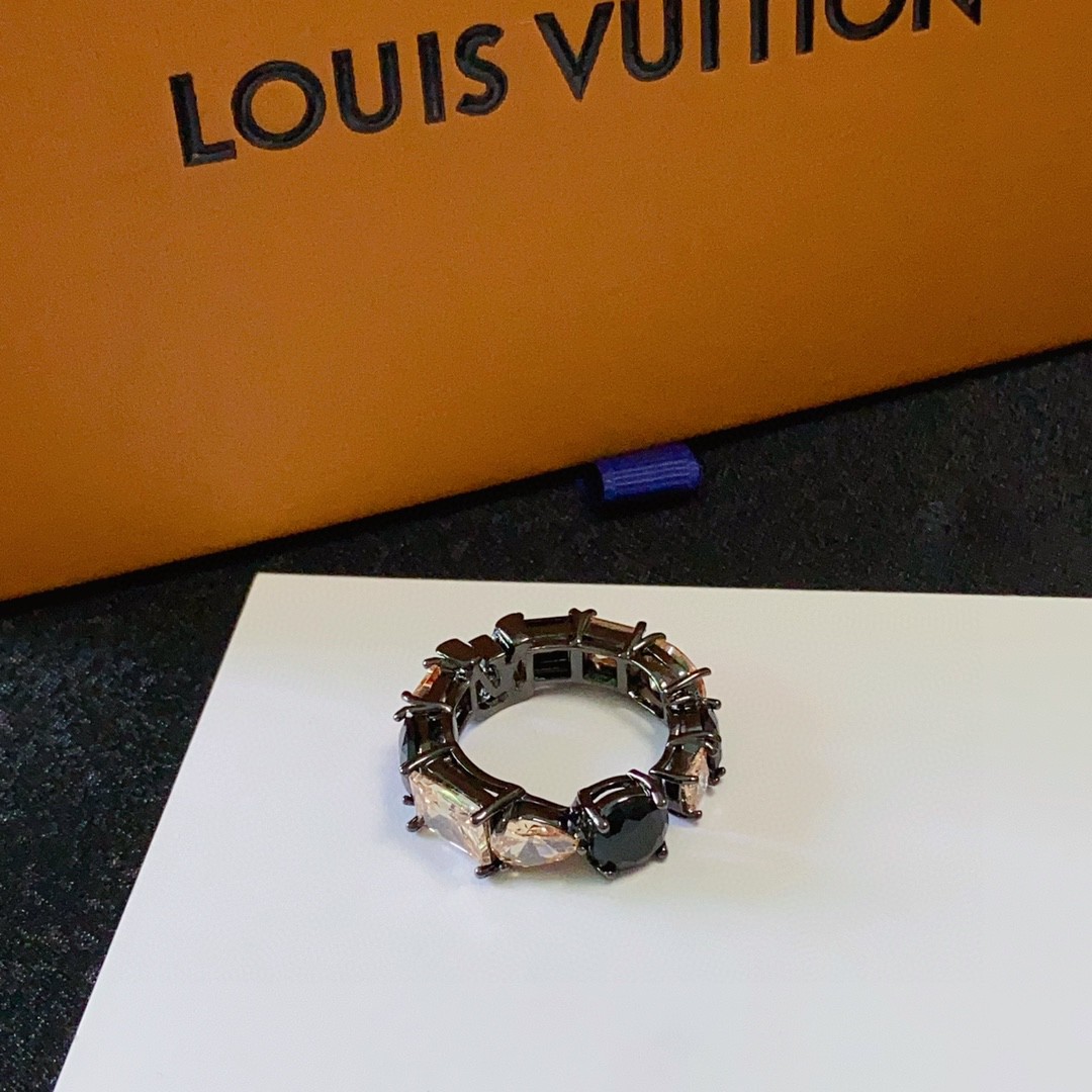 Louis Vuitton Black Crystal & Cubic Zirconia Open Ring (Includes full - Comprehensive 5