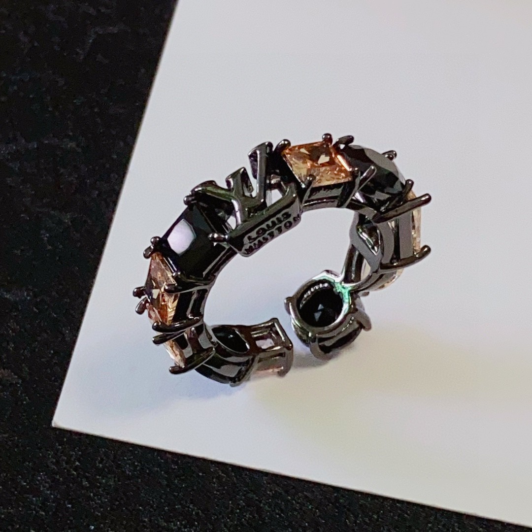 Louis Vuitton Black Crystal & Cubic Zirconia Open Ring (Includes full - Comprehensive 6