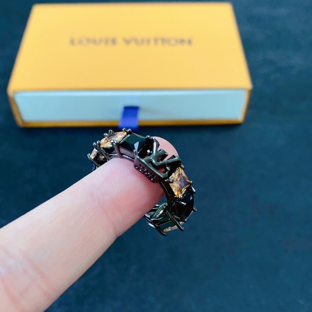 Louis Vuitton Black Crystal & Cubic Zirconia Open Ring (Includes full - Comprehensive 7
