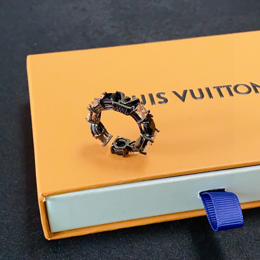 Louis Vuitton Black Crystal & Zircon Open Ring - Comprehensive 3