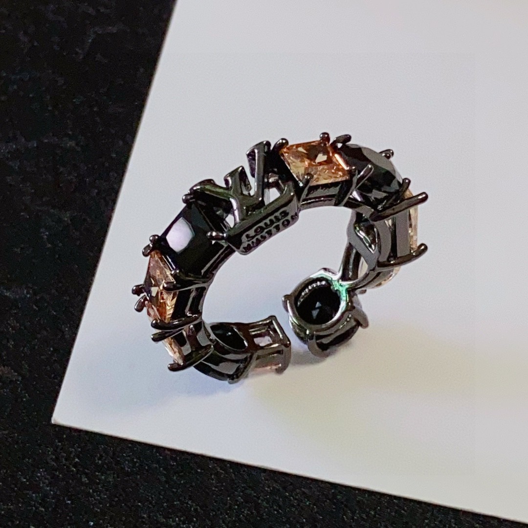 Louis Vuitton Black Crystal & Zircon Open Ring - Comprehensive 7