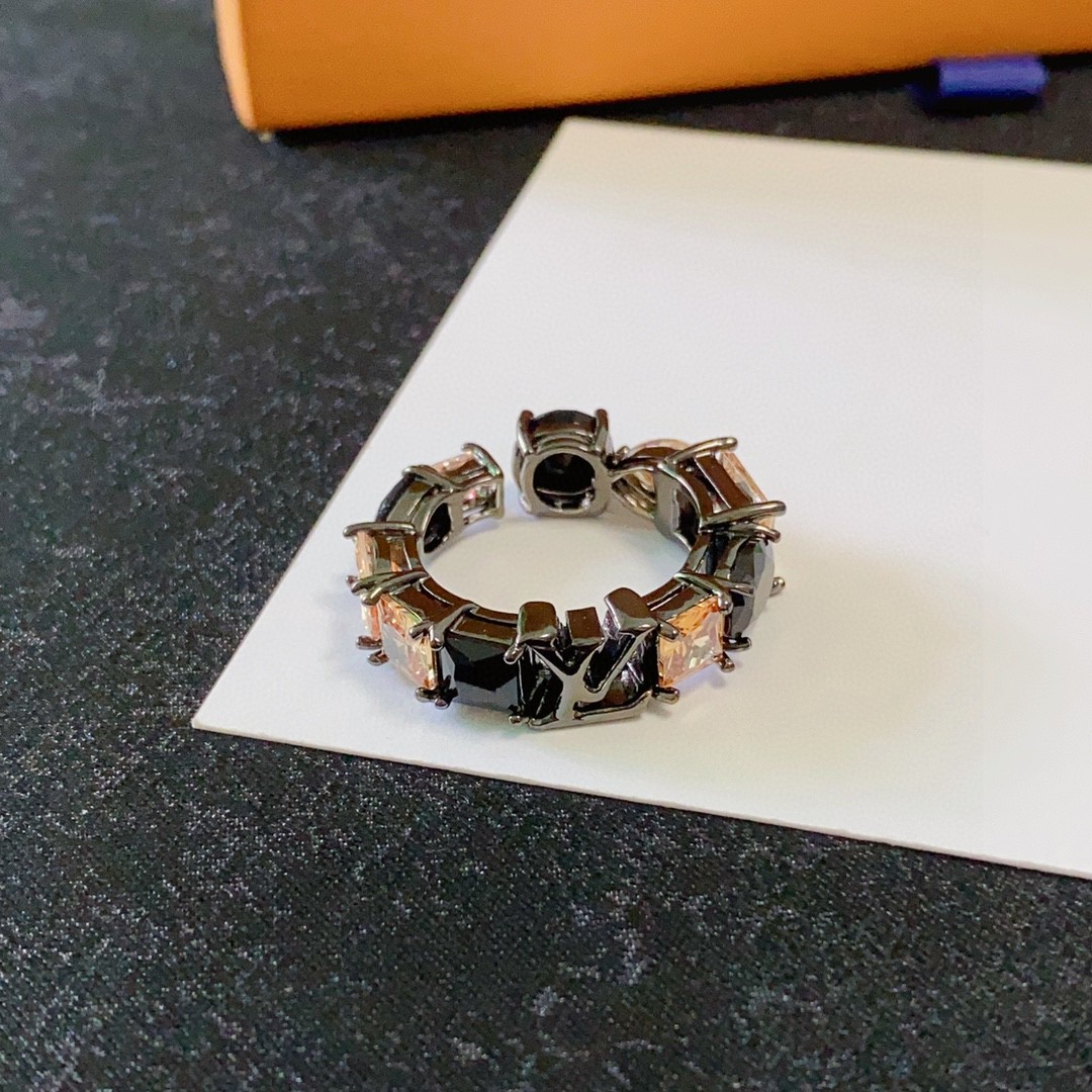 Louis Vuitton Black Crystal & Zircon Open Ring - Comprehensive 9