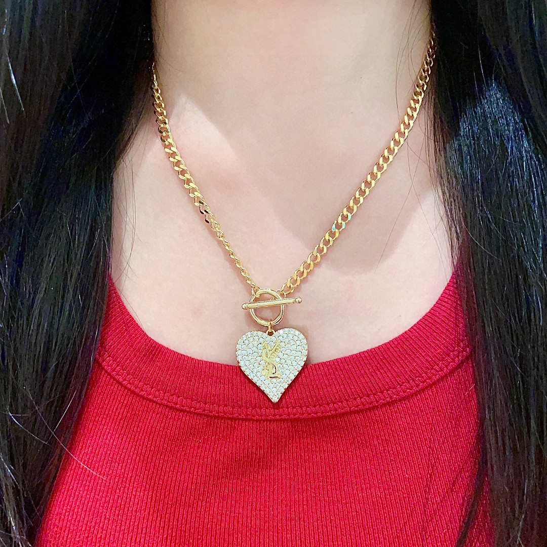 ⭕️最新款YSL 圣罗兰爱心❤️字母满钻项链👍原装带logo保色材质 Yves Saint Lauren