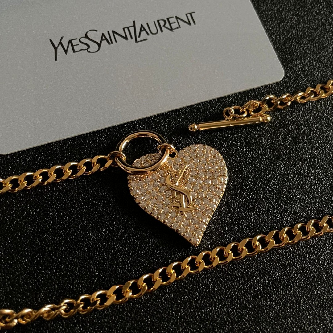⭕️最新款YSL 圣罗兰爱心❤️字母满钻项链👍原装带logo保色材质 Yves Saint Lauren