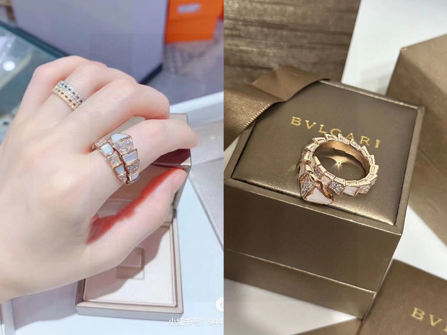  BVLGARI 宝格丽 SPerPenti ViPer 系列蛇骨戒指光面半密镶鳞片蛇骨戒指绝对的拔草一
